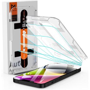 DIMONCOAT 4-Pack Screen Protector for iPhone 13 6.1'' with 2-Pack Camera Lens Protector [Auto Alignment Kit] [10X Military Protection] HD Tempered Glass Film, Zero Bubble, Case Friendly