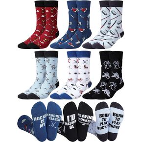 Haysandy 6 Pairs Funny Men's Hockey Socks Novelty Hockey Athletic Crew Socks Xmas Birthday Gift for Hockey Sports Lovers