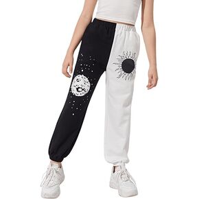 SOLY HUX Girl's Graphic Letter Print Colorblock Elastic High Waisted Sweatpants Joggers Pants