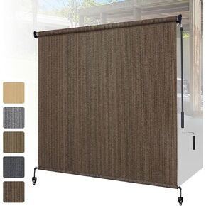 Shade&Beyond Outdoor Roller Shades 8' W x 8' H Cordless Patio Roll Up Blinds Exterior Shade Cloth Roll for Porch Gazebo Pergola Balcony Backyard, 2 Poles and 1 Piece Fabric, Mocha