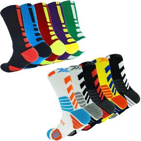 YWSLRC 5 Pairs Men's Athletic Crew Socks Performance Thick Cushioned Sport Basketball Running Training Compression Sock