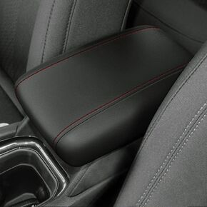 AOMSAZTO Armrest Covers for Jeep Compass 2017-2022 2023 Black with Red Stiches