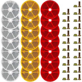 21 Pcs Reflectors,Round Reflectors Screw with Center Mounting Hole for Mailboxes,Driveway,Tunnels,Post,Cars,Ship,Trailer Reflector,Garage Fence Door(White,Red,Yellow)