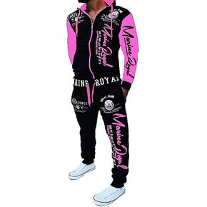 Hakjay Men's Hiphop Long Sleeve Full-Zip Sweat Suits, Size L, Purple