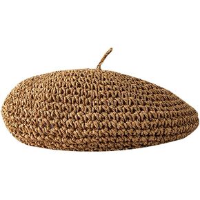 Women's Knit Beret Hat, French Fashion Beret, Summer Straw Beret Bennie for Women Artist Crochet Beret