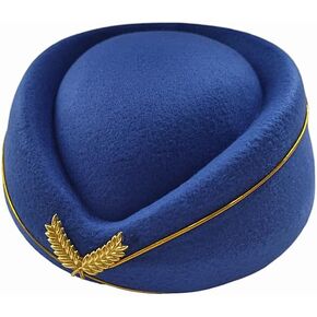 Honkenda Air Stewardess Hat for Women, Blue Flight Attendant Cap, Wool Felt Stewardess Hat for Air Hostess Stewardess Cosplay Costume Uniform Performance Accessories (Royal Blue,1 Pack)