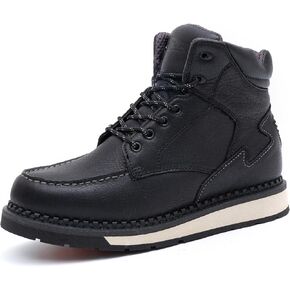Men's 6 Inch Soft Moc Toe Work Boot, Premium Full-Grain Leather, Abrasion & Oil & Slip Toughest Wedge Sole, EH Rated, Arch Support Anti Fatigue