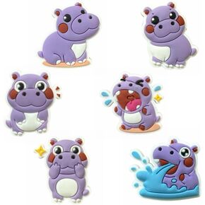Cute Hippo Cartoon Charms, Set of 6, Purple and White Shoe Charms for Shoe & Bracelet Wristband Party Gifts