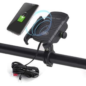 iMESTOU Motorcycle Wireless Charger Phone Mount Waterproof Handlebar Qi Charging Phone Holder 360 Rotatable for 3.5-6.5 Inch Cellphones Work with 12V/24V Vehicles