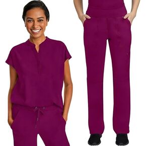 Healing Hands Women's Scrub Set Journey Top with Snap Closure at Neckline 2152 Tori Pant with 2-Way Stretch Fabric - 9133, Wine- M Top/M Pant