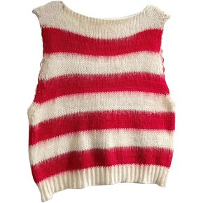 Floerns Women's Striped Crew Neck Sweater Vest Sleeveless Ribbed Knit Pullover Tank Top