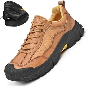 Men's Genuine Leather Waterproof Hiking Sneakers Classic Lace-Up Anti-Slip Soft Sole Industrial Construction Work Shoes