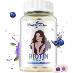 Biotin Gummies for Hair Growth - Biotin 5000mcg Gummies for Strong Hair Nail Skin with Multivitamin Sugar Free Vegan Chewable Hair Growth Gummy for Women Men Kids Blueberry Flavored 60-Day Supply