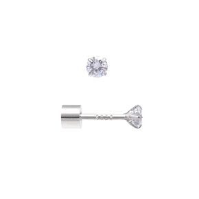 3MM Onyx Black Cubic Zirconia Sterling Silver Studs Screw Flat Back Earrings for Women, White Gold Plated