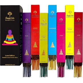 Luxe Incense Sticks Set-Premium Aromatherapy Collection, 175 Natural Scented Sticks (Lavender, Sandalwood, Jasmine, Patchouli, Rose, Vanilla, Indian Temple)+Holder, Therapeutic Fragrant