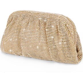 Lshandy Rhinestone Purse, Gold Silver Clutch Purses for Women Evening Bag Formal Wedding Clutch Bag Dumpling Bag Dress Purse