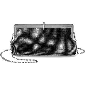 Evening Bags Clutch Purses for Women Formal, Metallic Purses Crystal Rhinestone Crossbody Handbag with Chain Shoulder Bag Sparkly for Wedding Guest Party Gold