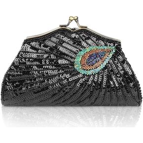 BABEYOND 1920s Flapper Peacock Clutch - Gatsby Sequined Evening Handbag Beaded Bag for Prom Cocktail Party