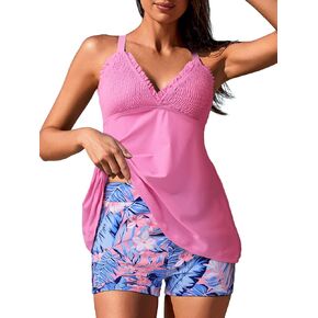 Summer Mae V-Neck Tankini Swimsuits for Women Two Piece Flowy Bathing Suits Tummy Control Swimwear with Boyshorts