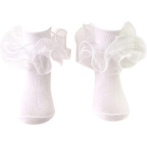 SHENHE Girl's Ruffle Socks Cute Lace Frilly Ankle Socks Soft Breathable Dance Socks