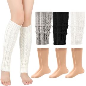 JIANWEI 6 Pairs Skating Leg Warmer Sets for Women Girls, Knit Long Leg Warmers and Skating Calf Socks Set, Fashion Knit Long Leg Warmers 80s Accessories for Party Sports Yoga(4 Colors)