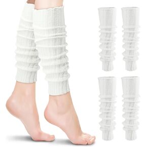 2pairs Leg Warmers,Leg Warmers For Women,Neon Party Knitted Fall Winter Sports Socks,Ribbed Knit Leg Warmer Winter Warm Long Boot Socks(White)