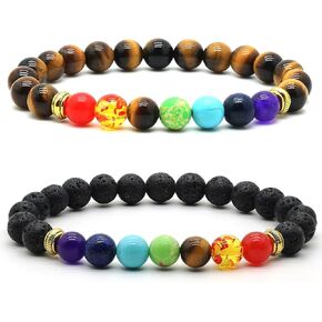 2pcs 7 Chakra Tiger Eye Energy Stone Bracelet Lava Stone Aromatherapy Essential Oil Diffuser Bracelets for Men Women