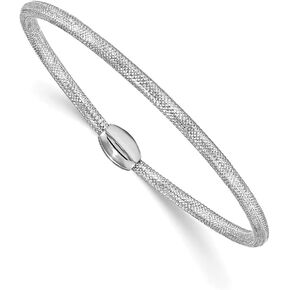 Solid 14k Gold White Polished Mesh Stretch Bracelet