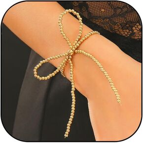 Gold Bow Bracelet for Women Gold Beaded Bracelets Bead Ball Pearl Stretch Bracelets Gold Stackable Bracelets Adjustable Gold Bracelet Jewelry for Women in Kuwait