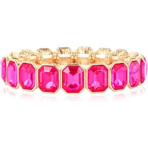 KELMALL Trendy Crystal Exquisite Small Square Stretch Bracelet for Women, Party Proms Vibant Bling Rhinestone Elastic Bangle