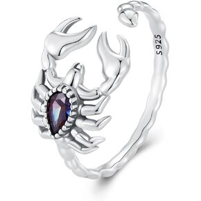 Scorpion Ring 925 Sterling Silver Rings for Women Retro Stackable Rings Personality Ring for Men Dainty Open Christian Ring Birthday Halloween Christmas Religious Jewelry Gift