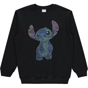 Disney Ladies Lilo and Stitch Crewneck Sweatshirt - Chenille Patch &Embroidery Sleeve Prints - Lilo &Stitch Sweatshirt