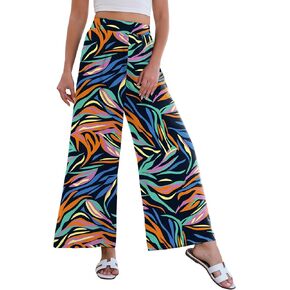 Women's Christmas Bell Bottom High Waist Drawstring Santa Printed Flare Leg Pants