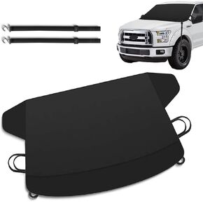 قطعة واحدة من غطاء الزجاج الأمامي للسيارة من أكسفورد السميك للسيارة، غطاء ثلجي مقاوم للماء في جميع الأحوال الجوية، سيارة مقاس 66.92 بوصة × 42.12 بوصة مع واقي مرآة جانبية، عالمي لمعظم السيارات (أسود) in Kuwait