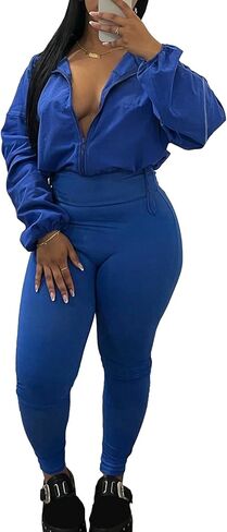 طقم نسائي للتمرين مكون من قطعتين سترات كاجوال بأكمام طويلة مع سحاب، سروال ضيق عالي الخصر، ملابس رياضية in Kuwait