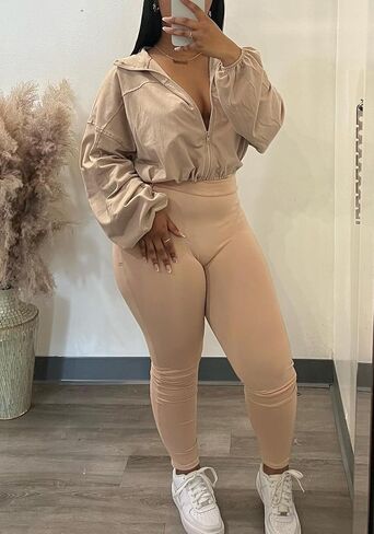 Women Workout 2 Piece Sets Casual Long Sleeve Zip Up Jackets Elastic High Waisted Leggings Clubwear Tracksuit in Saudi Arabia