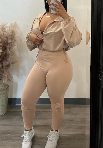 Women Workout 2 Piece Sets Casual Long Sleeve Zip Up Jackets Elastic High Waisted Leggings Clubwear Tracksuit in Saudi Arabia