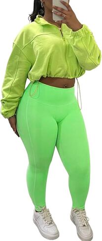 Women Workout 2 Piece Sets Casual Long Sleeve Zip Up Jackets Elastic High Waisted Leggings Clubwear Tracksuit in Saudi Arabia