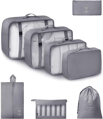 GRANNY SAYS 8 Set Beige Packing Cubes for Carry on Suitcase, Travel Bags Organizer for Luggage, Suitcase Organizer Bags Set, Travel Packing Cubes Luggage Organizer, Travel Essentials Travel Bag in Saudi Arabia