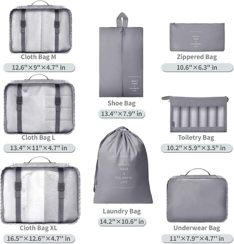 GRANNY SAYS 8 Set Beige Packing Cubes for Carry on Suitcase, Travel Bags Organizer for Luggage, Suitcase Organizer Bags Set, Travel Packing Cubes Luggage Organizer, Travel Essentials Travel Bag in Saudi Arabia