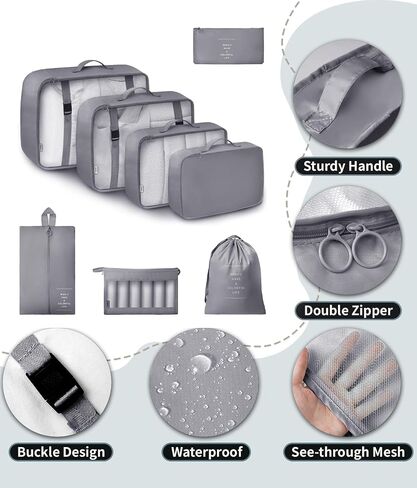 GRANNY SAYS 8 Set Beige Packing Cubes for Carry on Suitcase, Travel Bags Organizer for Luggage, Suitcase Organizer Bags Set, Travel Packing Cubes Luggage Organizer, Travel Essentials Travel Bag in Saudi Arabia