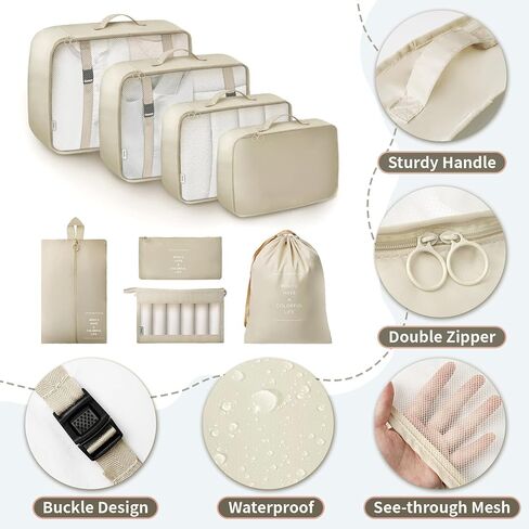 GRANNY SAYS 8 Set Beige Packing Cubes for Carry on Suitcase, Travel Bags Organizer for Luggage, Suitcase Organizer Bags Set, Travel Packing Cubes Luggage Organizer, Travel Essentials Travel Bag in Saudi Arabia
