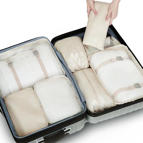 GRANNY SAYS 8 Set Beige Packing Cubes for Carry on Suitcase, Travel Bags Organizer for Luggage, Suitcase Organizer Bags Set, Travel Packing Cubes Luggage Organizer, Travel Essentials Travel Bag in Saudi Arabia