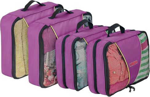 Valyne Mesh Nylon 6-pcs Packing Cubes Set, Travel Accessories Luggage Organizer Bags with Laundry Shoe Bag (Medium Packs Double Compartment) (Purple) in Saudi Arabia