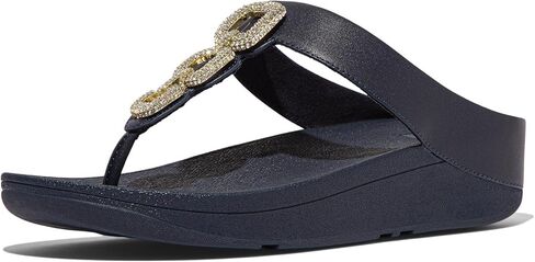 FitFlop Women's Fino Crystal-Chain Leather Toe-Post Sandals Wedge in Kuwait