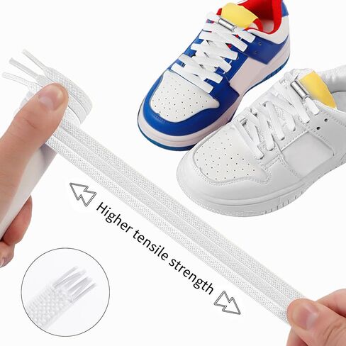 4 أزواج من أربطة الأحذية بدون أربطة، أربطة أحذية مرنة بيضاء مقاس 1/4 بوصة مع قفل أربطة للأحذية الرياضية، أربطة أحذية قابلة للتمدد بدون أربطة للأطفال والبالغين in Kuwait