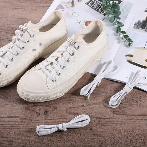 4 أزواج من أربطة الأحذية بدون أربطة، أربطة أحذية مرنة بيضاء مقاس 1/4 بوصة مع قفل أربطة للأحذية الرياضية، أربطة أحذية قابلة للتمدد بدون أربطة للأطفال والبالغين in Kuwait