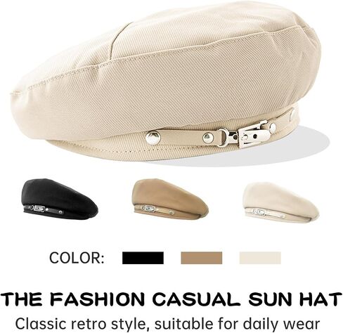 Aivtalk Women Artist Beret Solid Color French Beret Classic Cotton Cap with Metal Decorative Buckle in Saudi Arabia