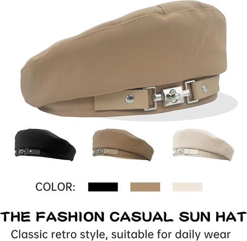 Aivtalk Women Artist Beret Solid Color French Beret Classic Cotton Cap with Metal Decorative Buckle in Saudi Arabia