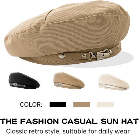 Aivtalk Women Artist Beret Solid Color French Beret Classic Cotton Cap with Metal Decorative Buckle in Saudi Arabia